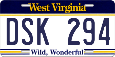 WV license plate DSK294