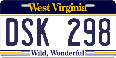 WV license plate DSK298