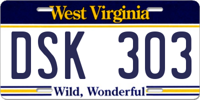 WV license plate DSK303