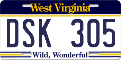 WV license plate DSK305