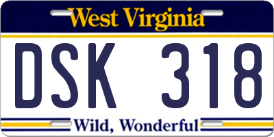 WV license plate DSK318