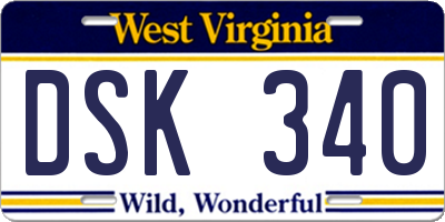 WV license plate DSK340