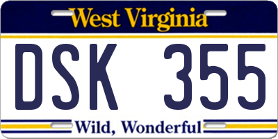WV license plate DSK355