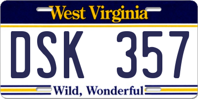 WV license plate DSK357