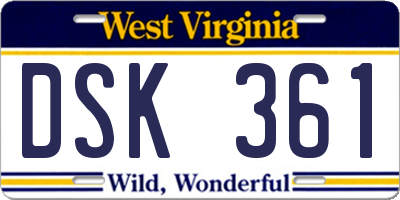 WV license plate DSK361
