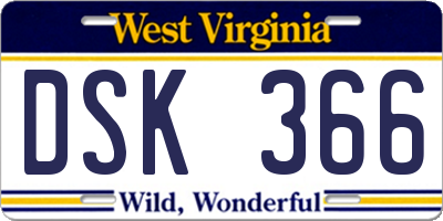 WV license plate DSK366