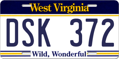WV license plate DSK372