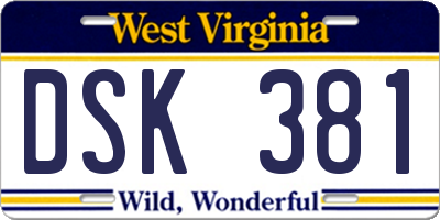 WV license plate DSK381