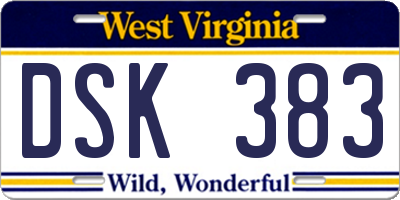 WV license plate DSK383