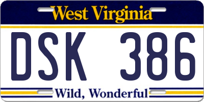 WV license plate DSK386