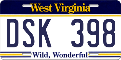 WV license plate DSK398