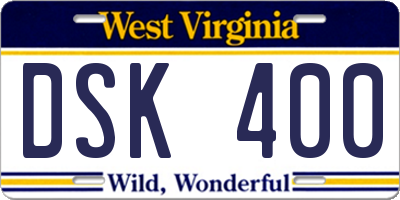 WV license plate DSK400