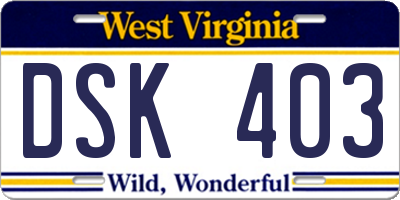 WV license plate DSK403