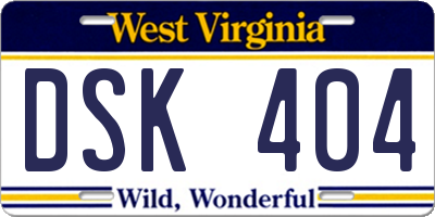 WV license plate DSK404