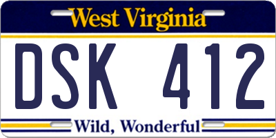 WV license plate DSK412