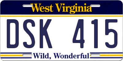 WV license plate DSK415