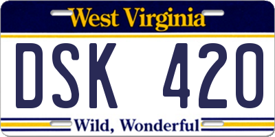 WV license plate DSK420