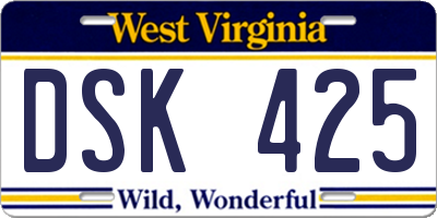 WV license plate DSK425