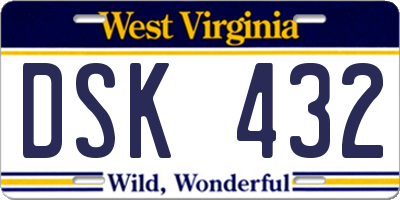 WV license plate DSK432