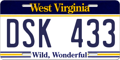 WV license plate DSK433