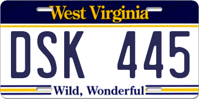 WV license plate DSK445