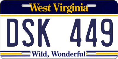 WV license plate DSK449
