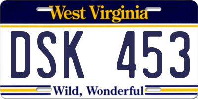 WV license plate DSK453