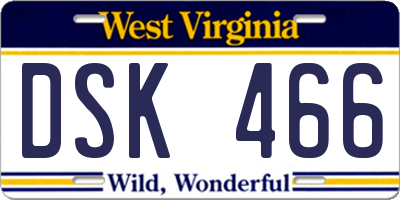 WV license plate DSK466