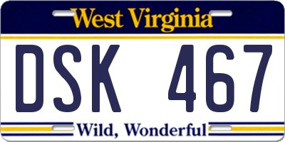 WV license plate DSK467