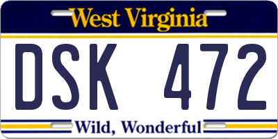 WV license plate DSK472