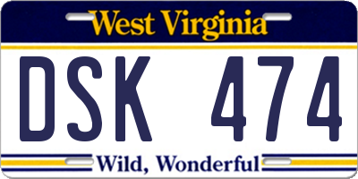 WV license plate DSK474