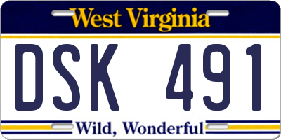 WV license plate DSK491