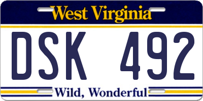 WV license plate DSK492