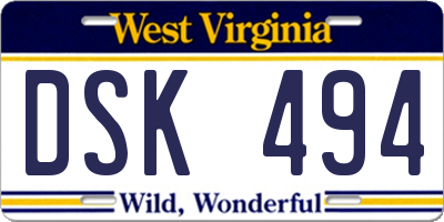 WV license plate DSK494