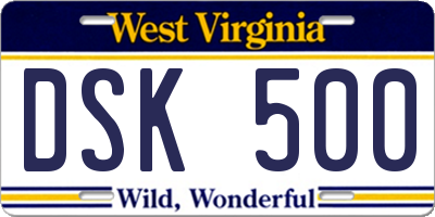 WV license plate DSK500