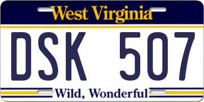 WV license plate DSK507