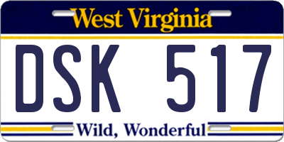 WV license plate DSK517