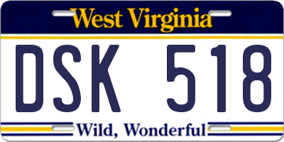 WV license plate DSK518