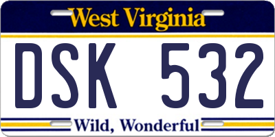 WV license plate DSK532