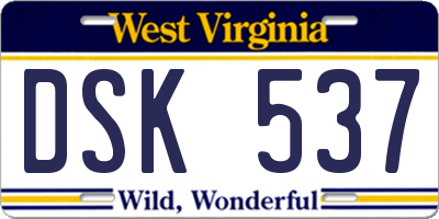 WV license plate DSK537
