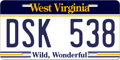 WV license plate DSK538