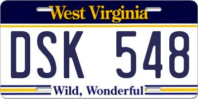 WV license plate DSK548