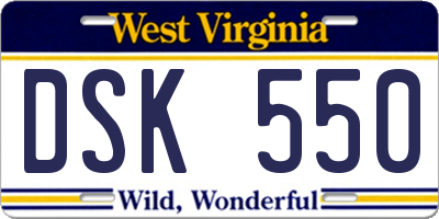 WV license plate DSK550