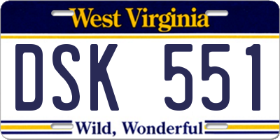WV license plate DSK551