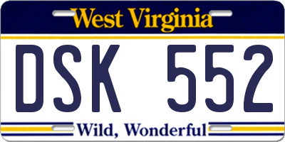 WV license plate DSK552