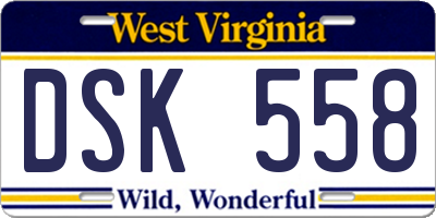 WV license plate DSK558
