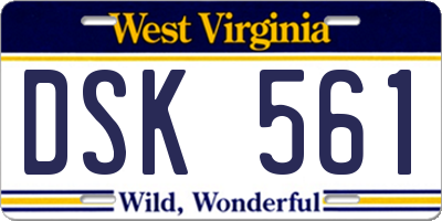 WV license plate DSK561