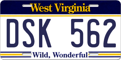 WV license plate DSK562