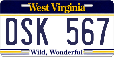 WV license plate DSK567