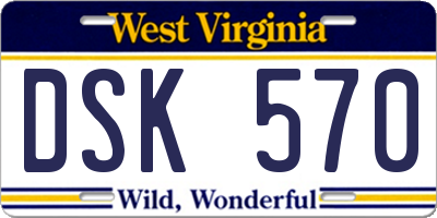 WV license plate DSK570